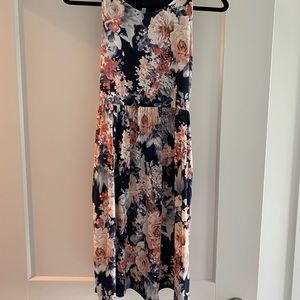 Navy Blue/Floral Knee Length Dress by Bellamie